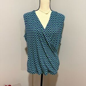 Tahari Blue and Green Patterned Blouse